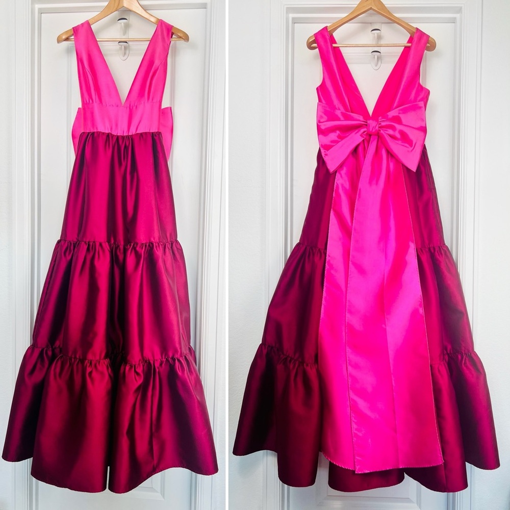 Hutch Harlo Bow Back Satin Tiered Maxi Dress Pink Magenta Formal Wedding 4 Small - Picture 3 of 15